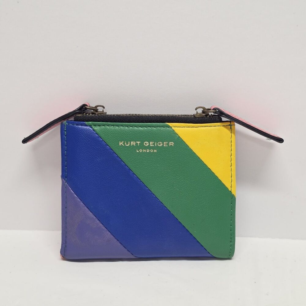 Kurt Geiger Leather Bifold Zipped ID Coin Multi Color Wallet As Is